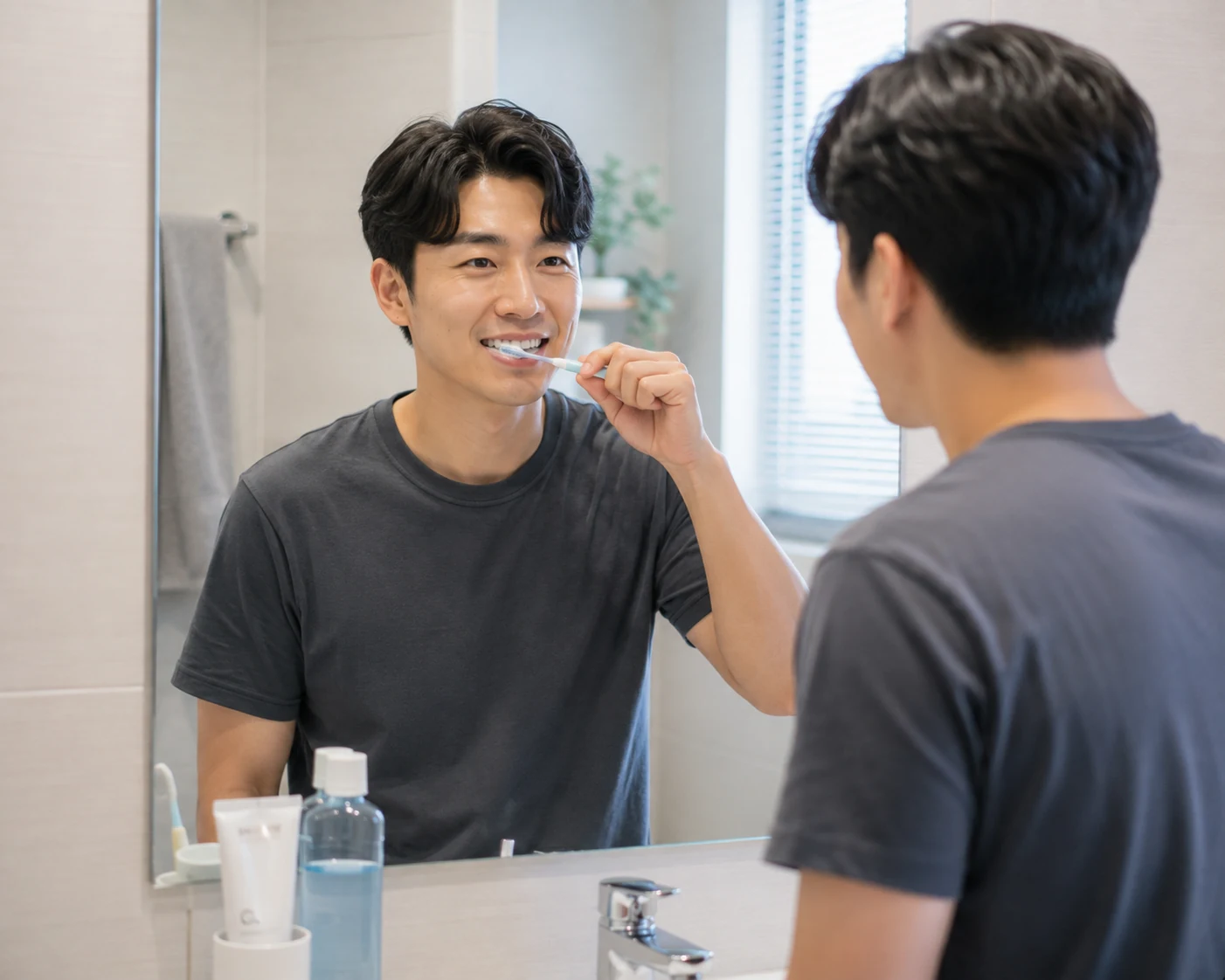 가족이 일상에서 치아 건강을 관리하는 모습