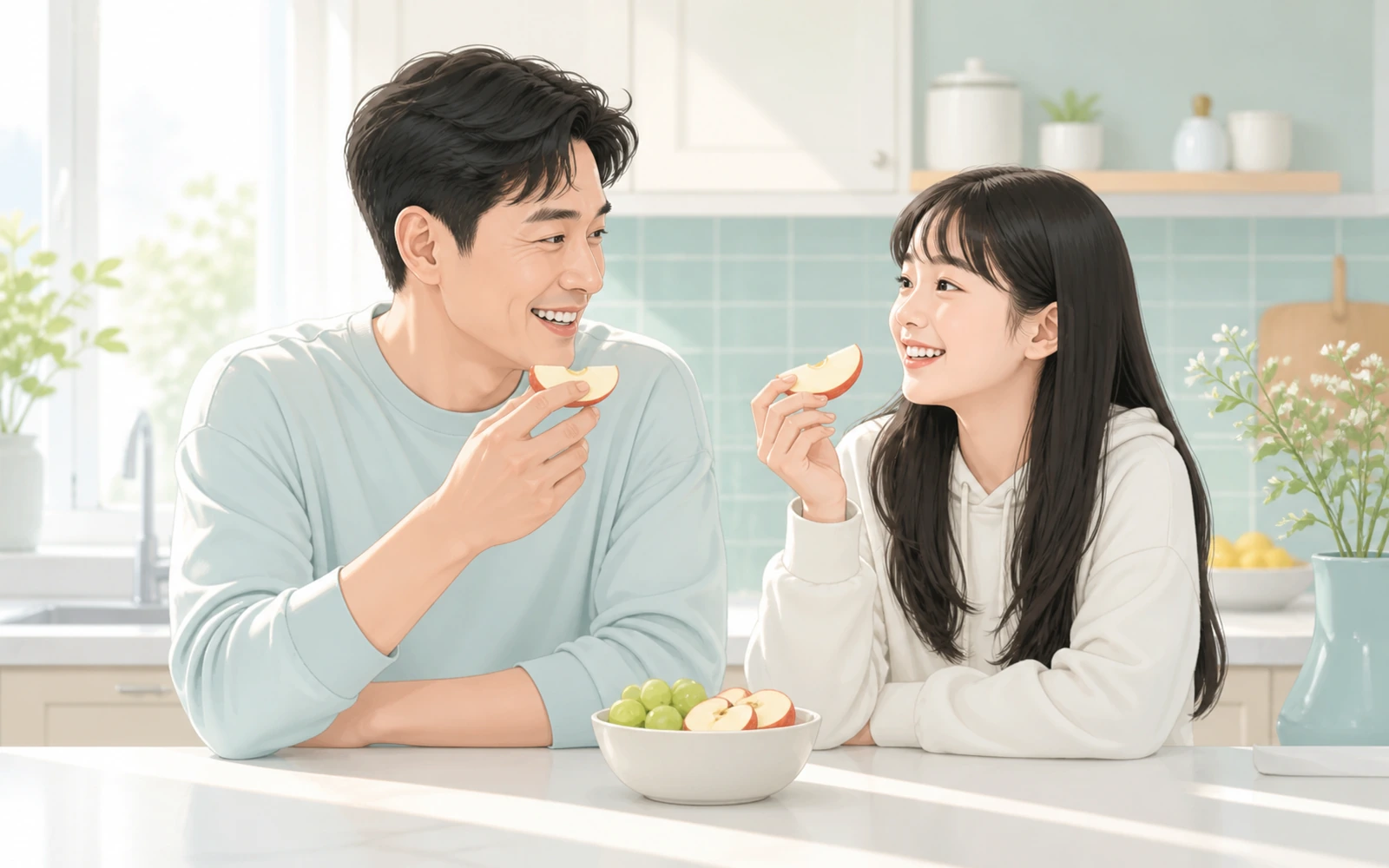 건강한 치아 관리와 치아 상태를 상징하는 사과 이미지